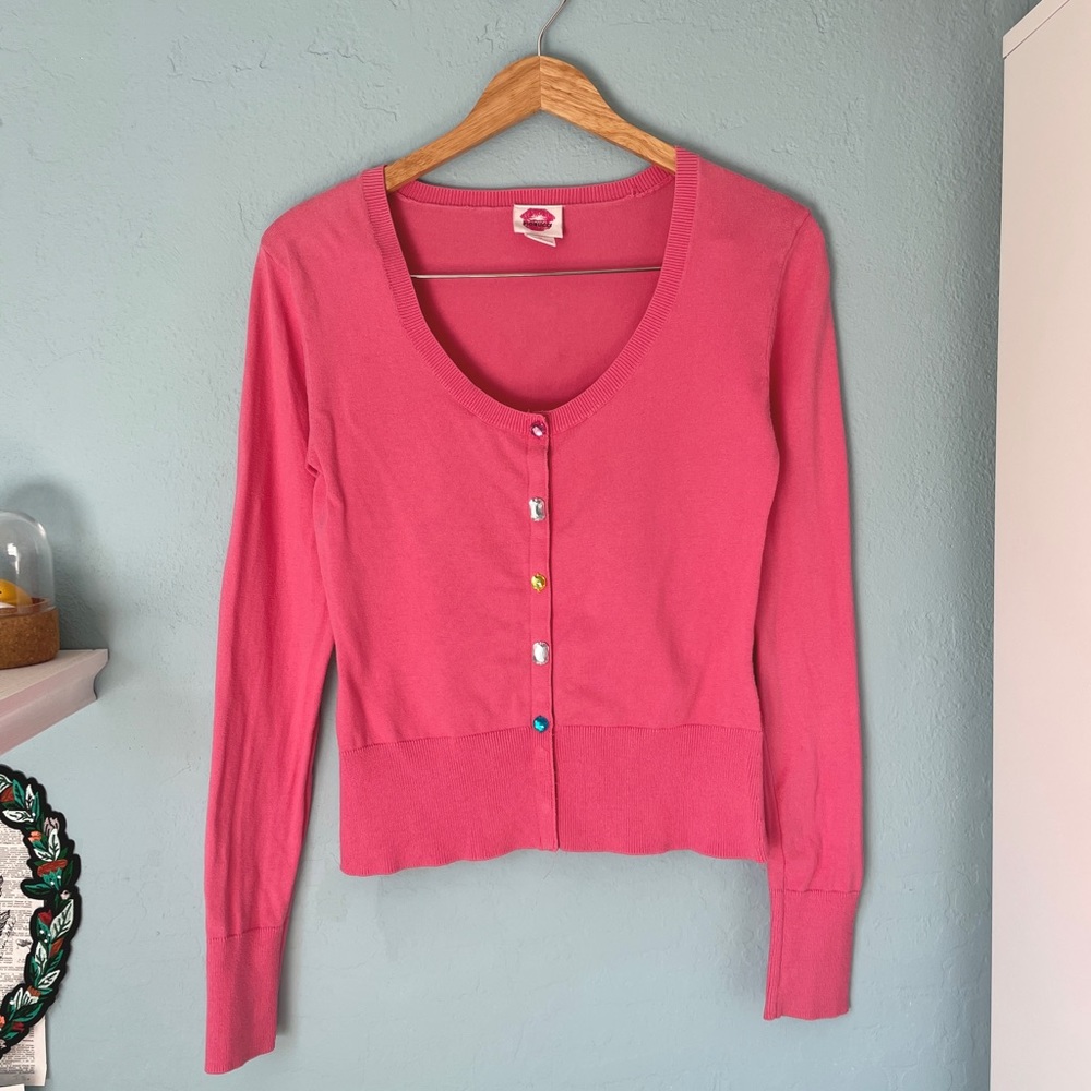 Fiorucci Jewel Pink Y2k Cardigan. Vintage Jewel Beads… Gem